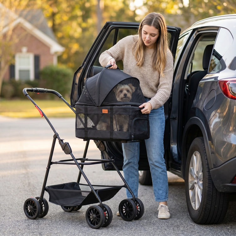 calipari dog stroller 3 in 1 Pet Stroller with Detachable Carrier, Foldable, Max 33 lbs